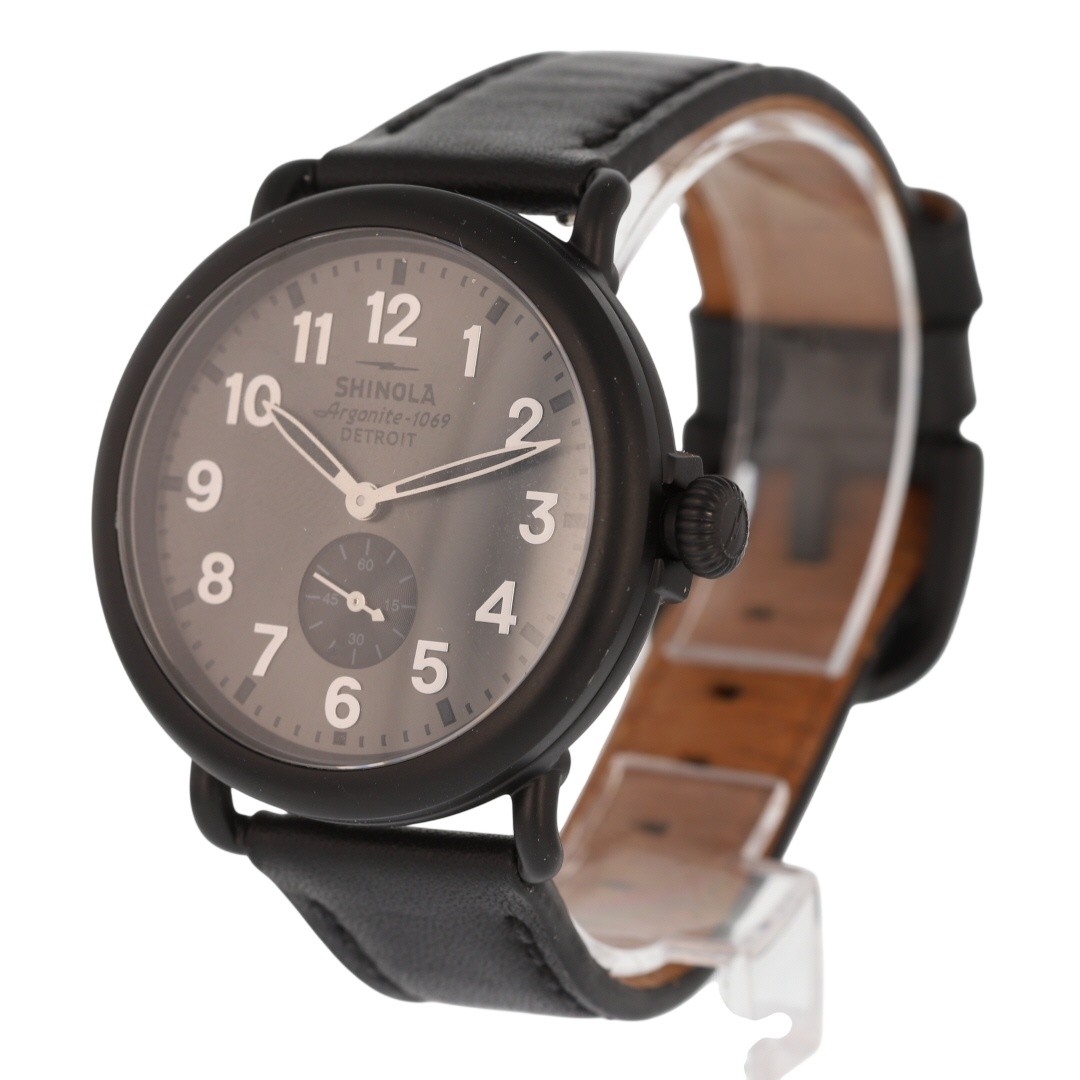 Shinola The Runwell Argonite 1069 Black Dial Stainless Steel Leather Strap Watch