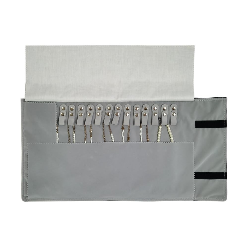 Velet Travel Jewelry Case Roll Bag Organizer for Necklace Bracelet Black Gray…