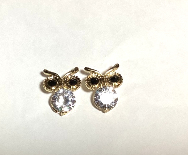Owl Stud Earrings – Clear Faux Stones – 3/4inch -FAST SHIPPING !!!