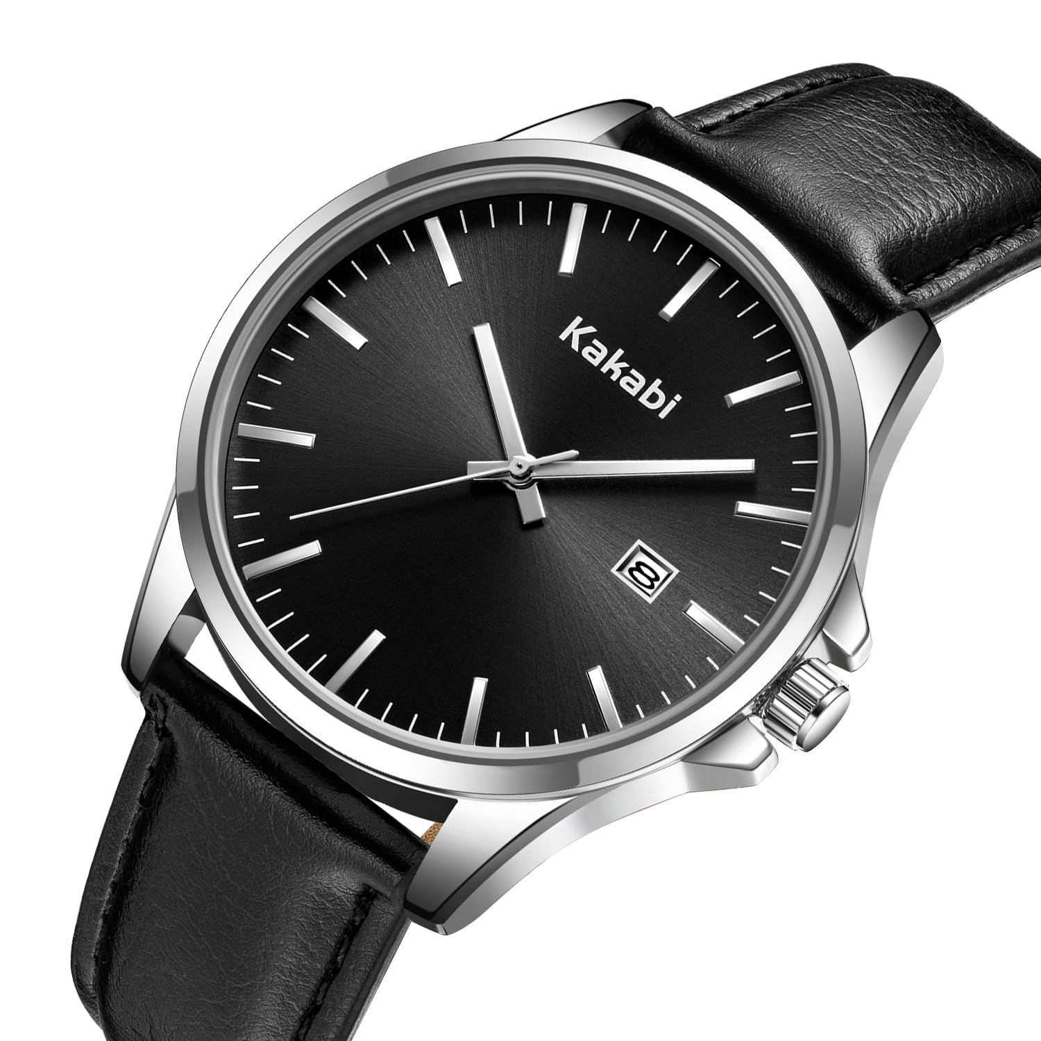Kakabi Watches for Men, Minimalist Fashion Mens Leather Strap K7303S-Black-P