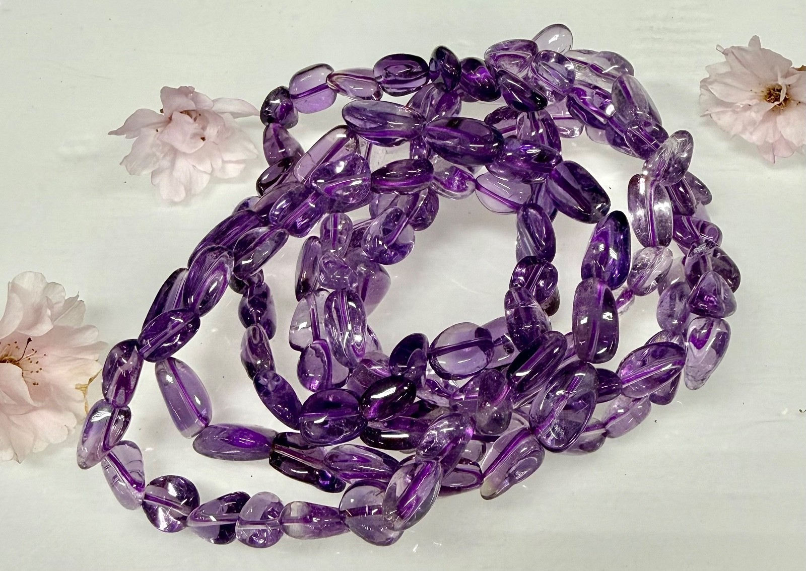 Wholesale 6 Pcs ~7mm Amethyst Natural Crystal Tumble Stretch Bracelet 7.5”
