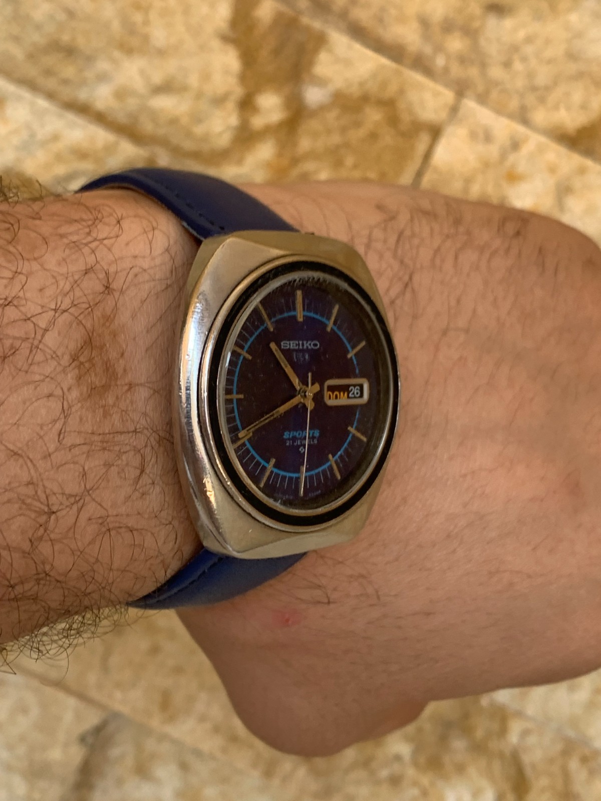 Vintage Seiko 5 Sports 6319-8070 Watch 1970s Blue Dial UFO Automatic 41mm Jumbo