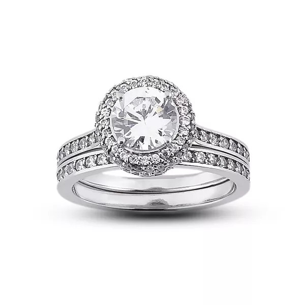 Engagement Ring Set Under Halo 14K Gold 2.56 Carat Round Lab-Grown Diamond E SI2