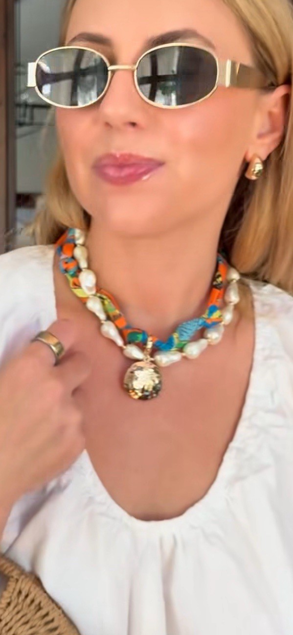 Luciana Studded Coin Scarf Necklace by Canvas Style in Multicolor Blues NWT! $42