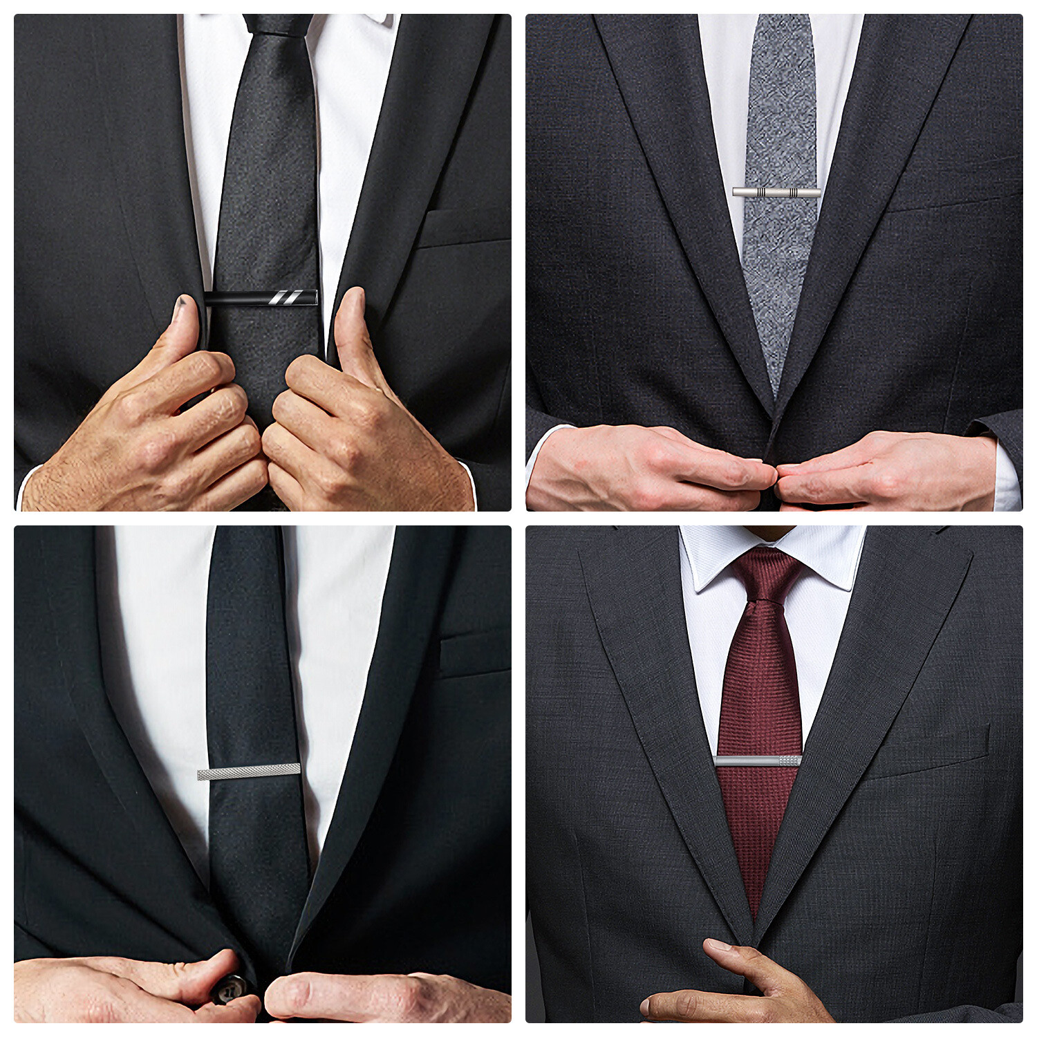 4pcs Classic Tie Clip for Men Striped Mens Tie Bar Set for Regular Ties Box Gift