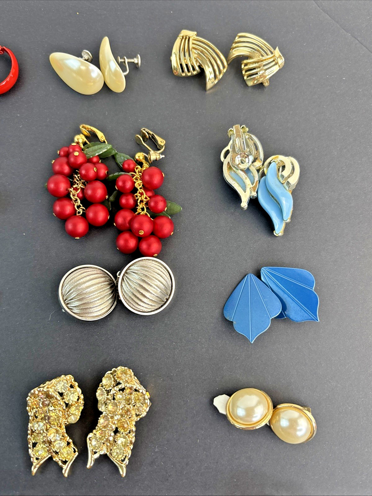 Lot of 62 Clip-on Screw Back Earrings Vintage 1940’s-1970’s Mixed Metals Cluster