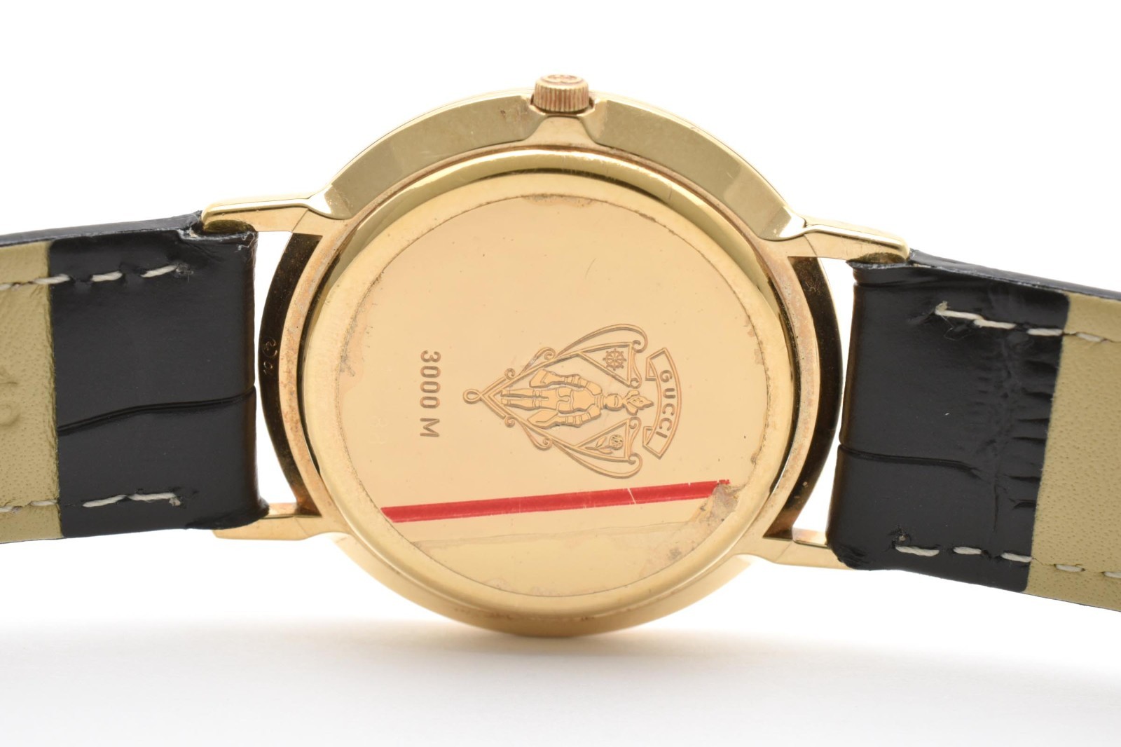 GUCCI 3000M Quartz Men’s Watch Black Dial Gold Roman Bezel Swiss Made