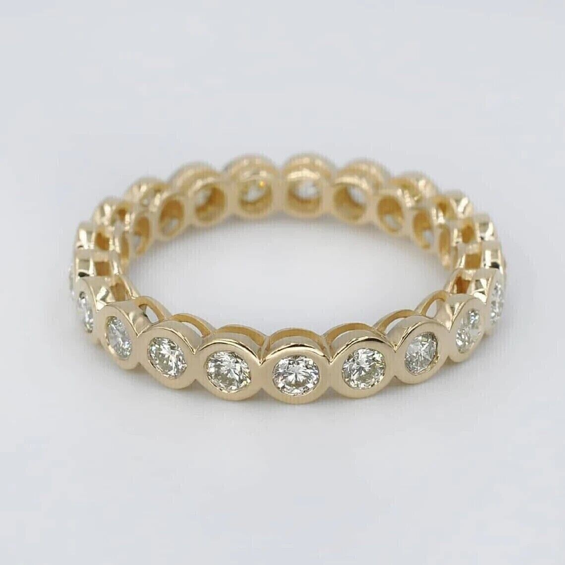 Full Eternity Wedding 2.50CTW Round Moissanite Band 3mm 14K Yellow Gold Plated