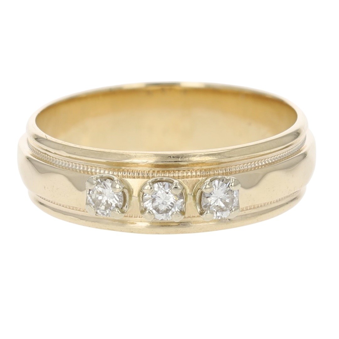 .31ctw Diamond Three-Stone Milgrain Wedding Band Ring 14k Yellow Gold Size 10.5