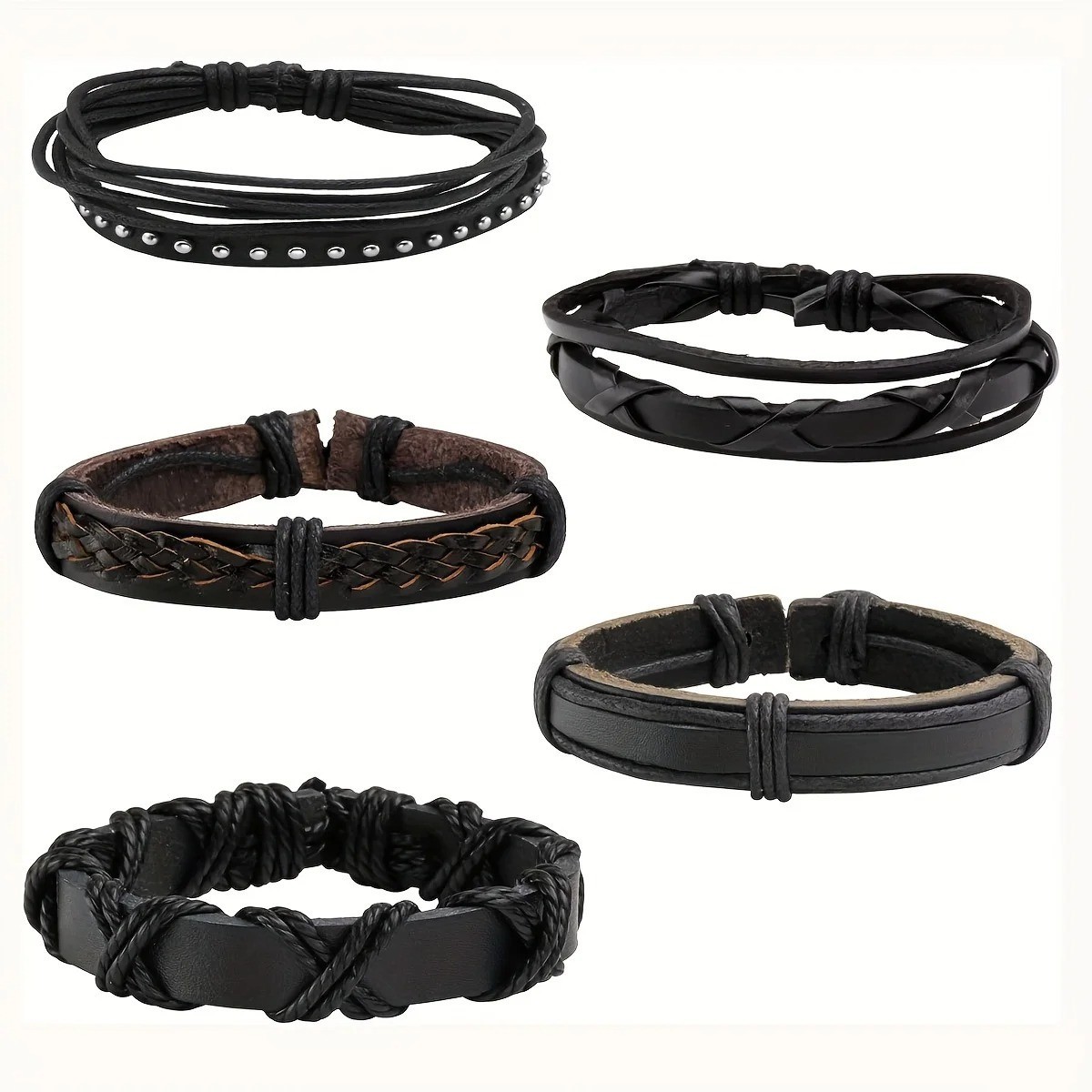 20pcs Braided Leather Bracelets, Wrap Cuff with Wood Beads Hemp for Men & Women