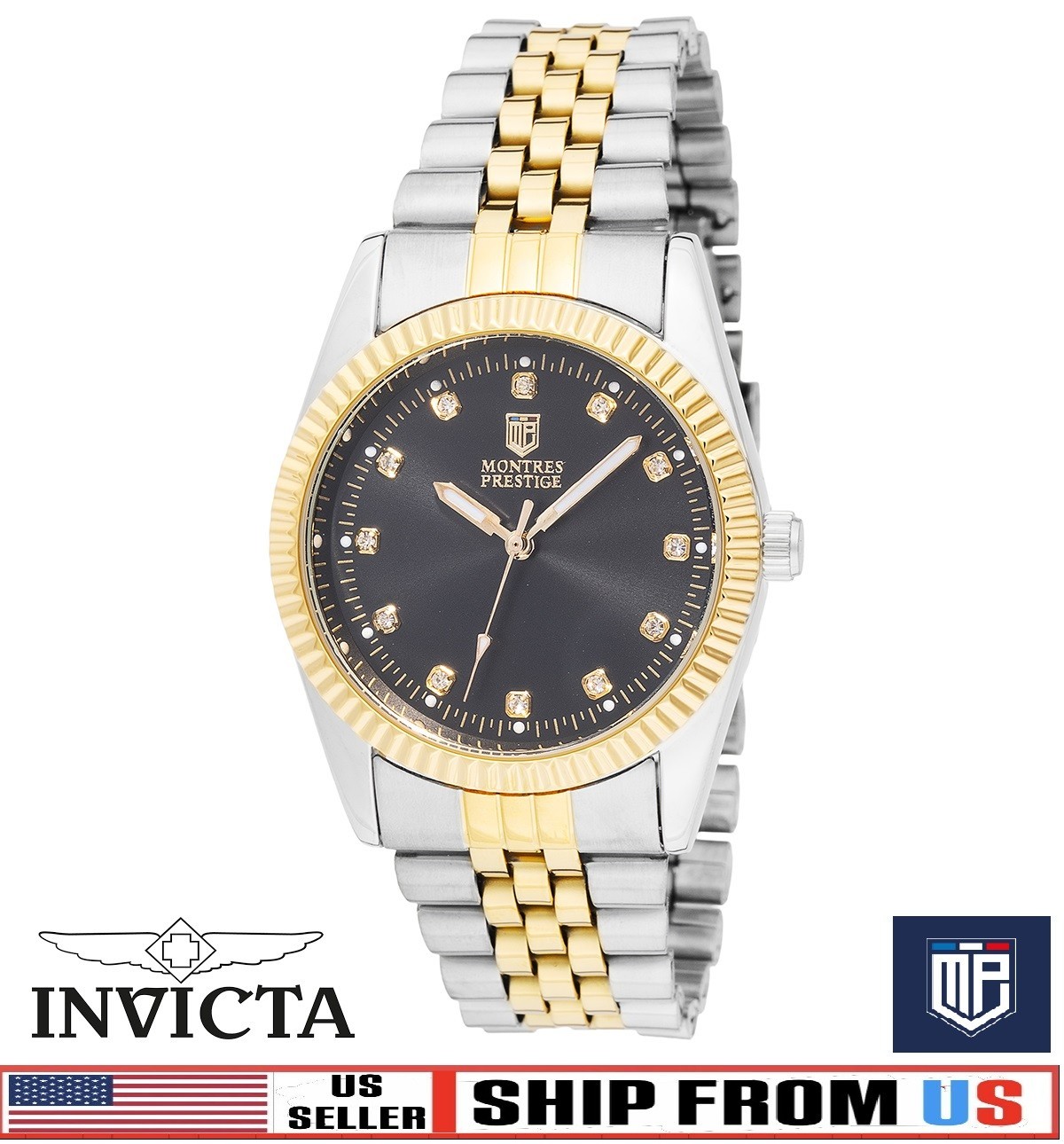 Montres Prestige X Invicta Men’s Gold Steel 38mm Quartz Watch MPW-0273 NIB