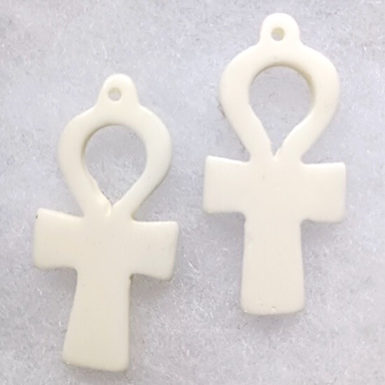 Pendants, Beads, Set of 2 Pcs, Water Buffalo Bone, Ankh, Hand Carved, 1.5″