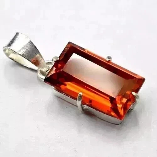 Natural 23.14 Ct Orange Sapphire Baguette Cut 925 Solid Silver Pendant Gemstone