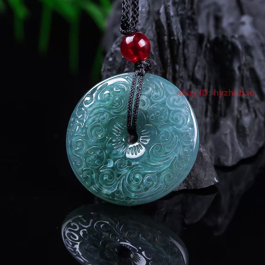 Certified Burma A Jade jadeite Carved Circle Donut Peace Unisex Pendant Necklace