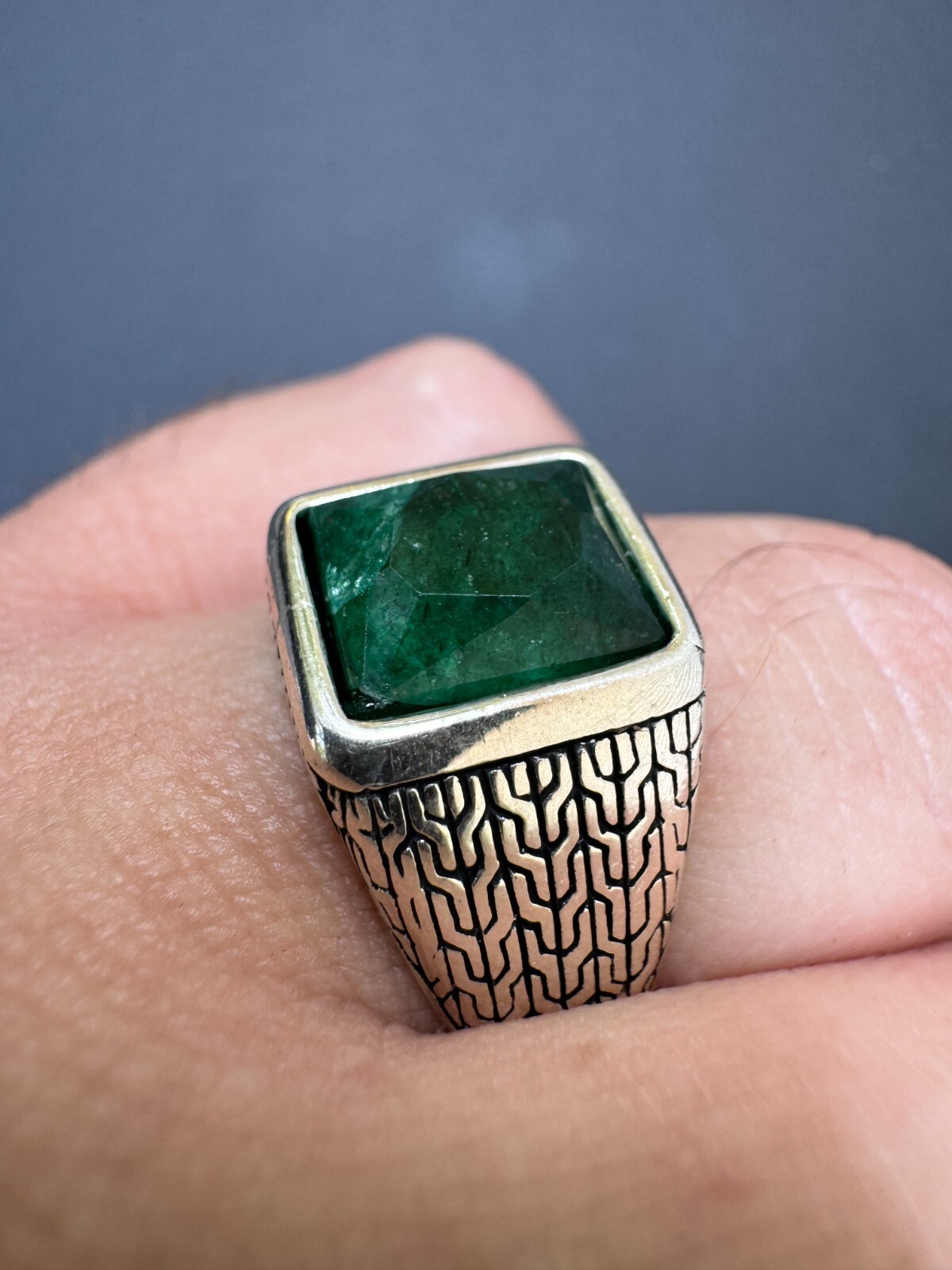 6ct Natural Green Emerald Real Genuine Gemstone Mens Real Solid 925 Silver Ring