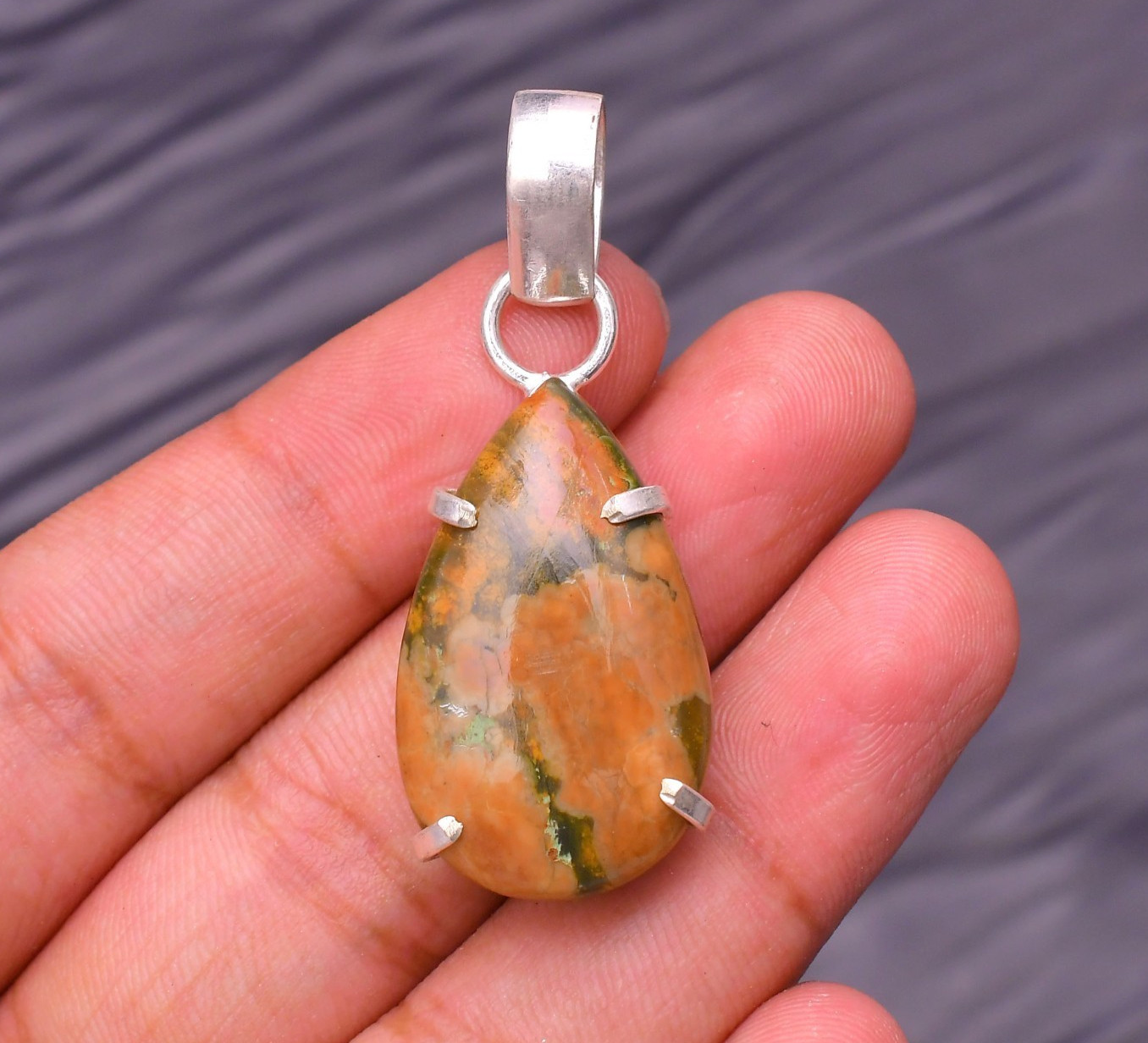 Rainforest Jasper Gemstone 925 Sterling Silver Jewelry Pendant 1.77″