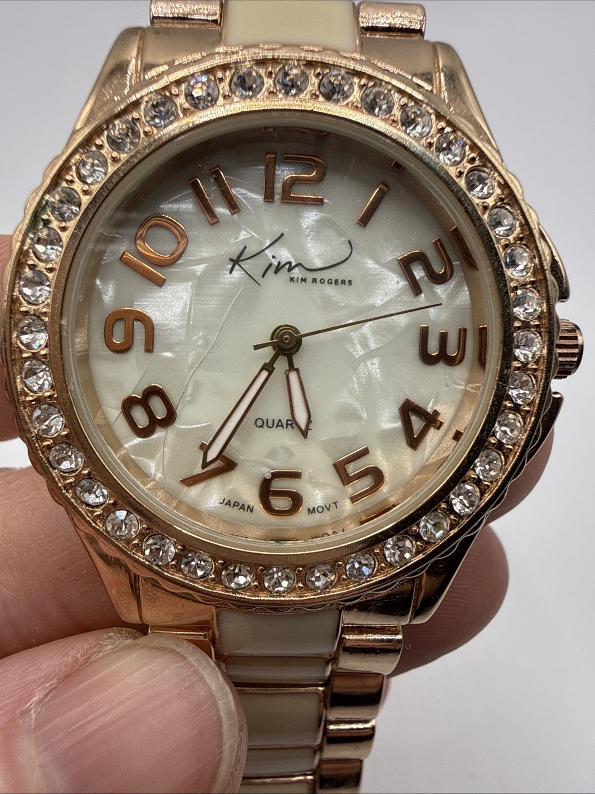 Kim Rogers Women’s Rose Gold Tone Rhinestone Quartz Watch New Battery Works