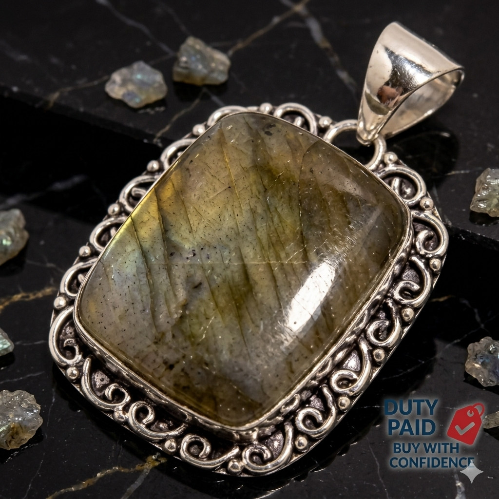 Sterling Silver Genuine LABRADORITE Engagement Third Eye Chakra Unique Pendant