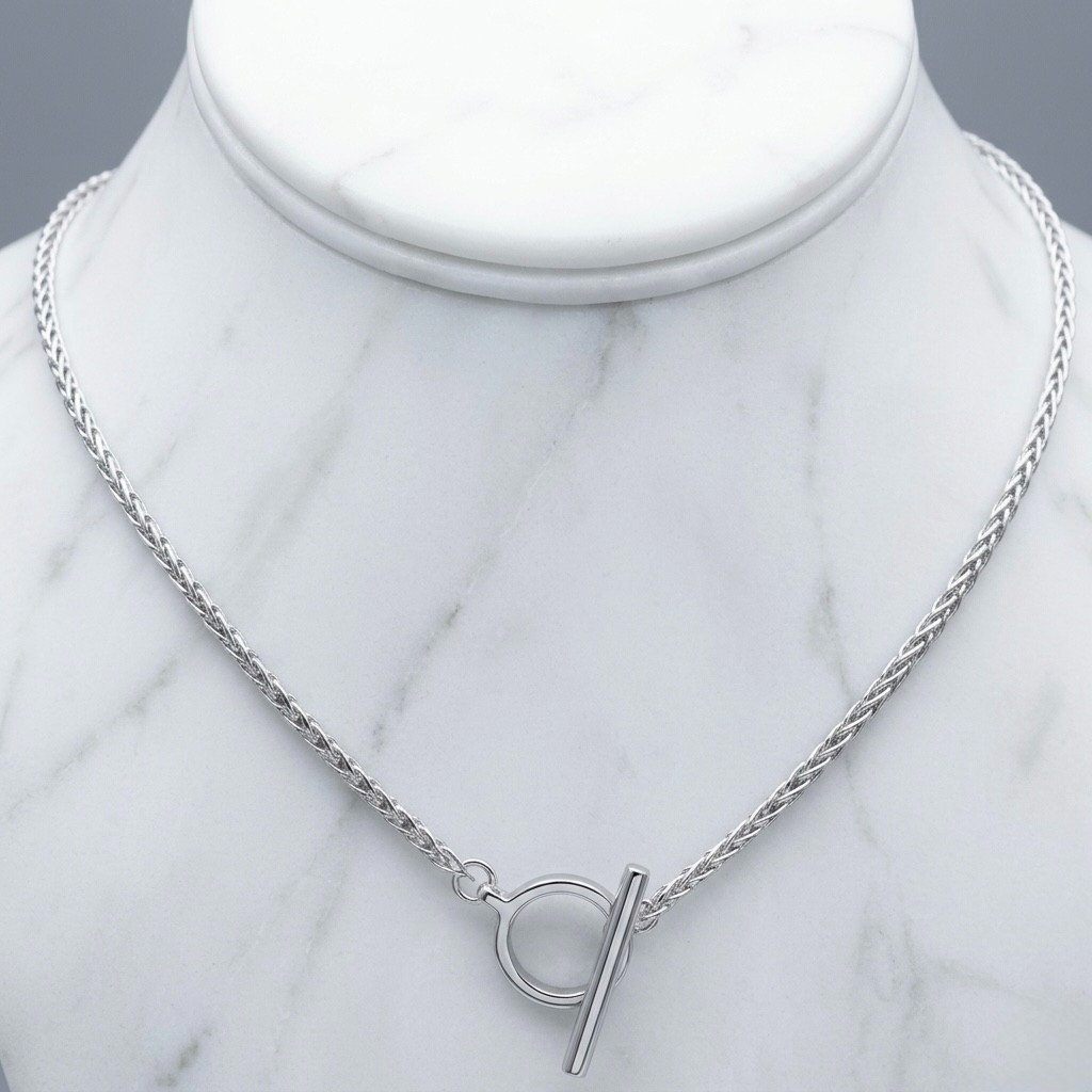 18″ Round Wheat Spiga Chain Necklace Toggle Clasp Anti-Tarnish Real 925 Silver