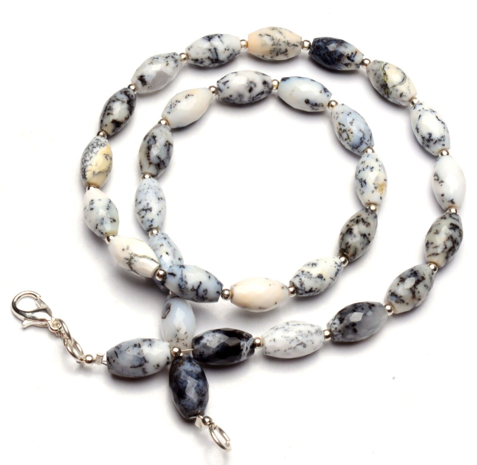 Dendritic Opal Gem Oval Nuggets Necklace 17″ 12x7mm Size Faceted Beads