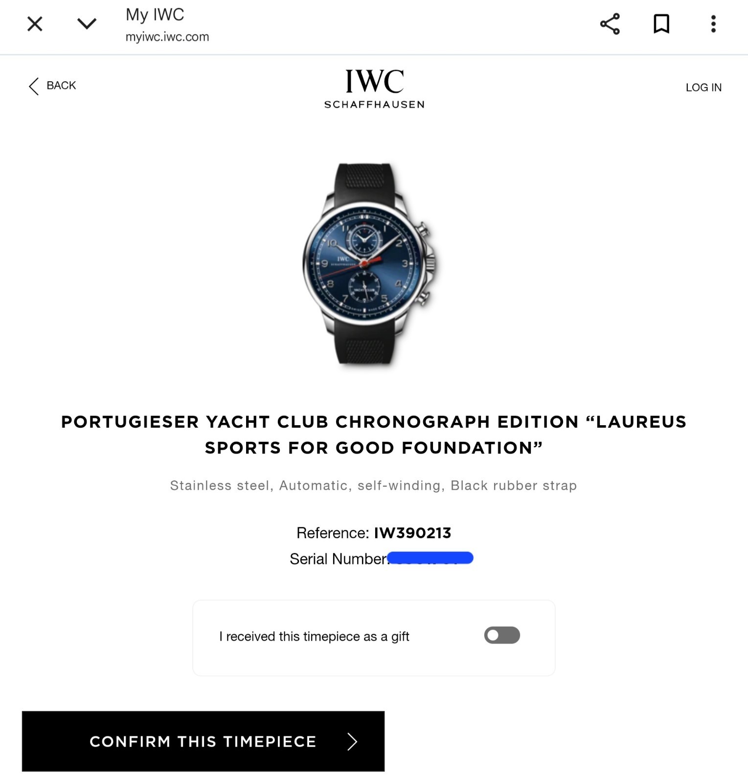 Authentic IWC Portugieser Yacht Club Blue Laureus Edition IW390213 45mm