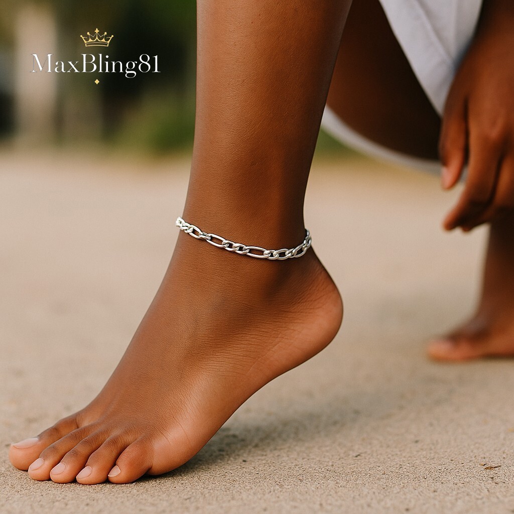 925 STERLING SILVER PLATED FIGARO LINK CHAIN 5mm 10″ FASHION ANKLET BRACELET