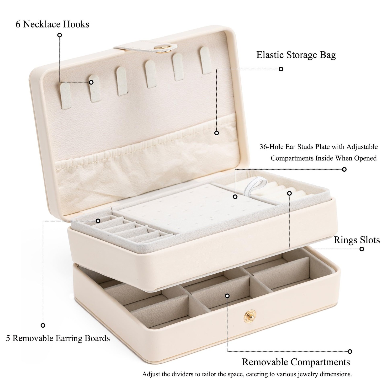 MODENGKONGJIAN Jewelry Organizer Box, 2 Layer, 2 Layer-Beige-PU Leather