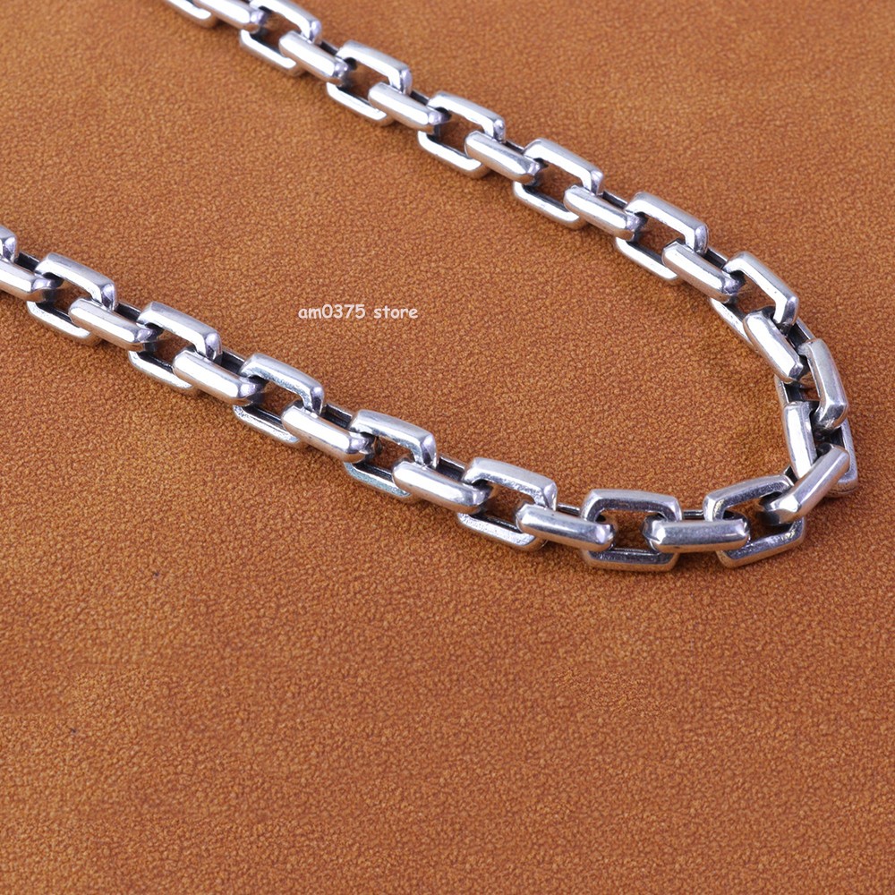 Real S925 Sterling Silver Necklace Women Men 7mm Square Cable Chain 20inch L