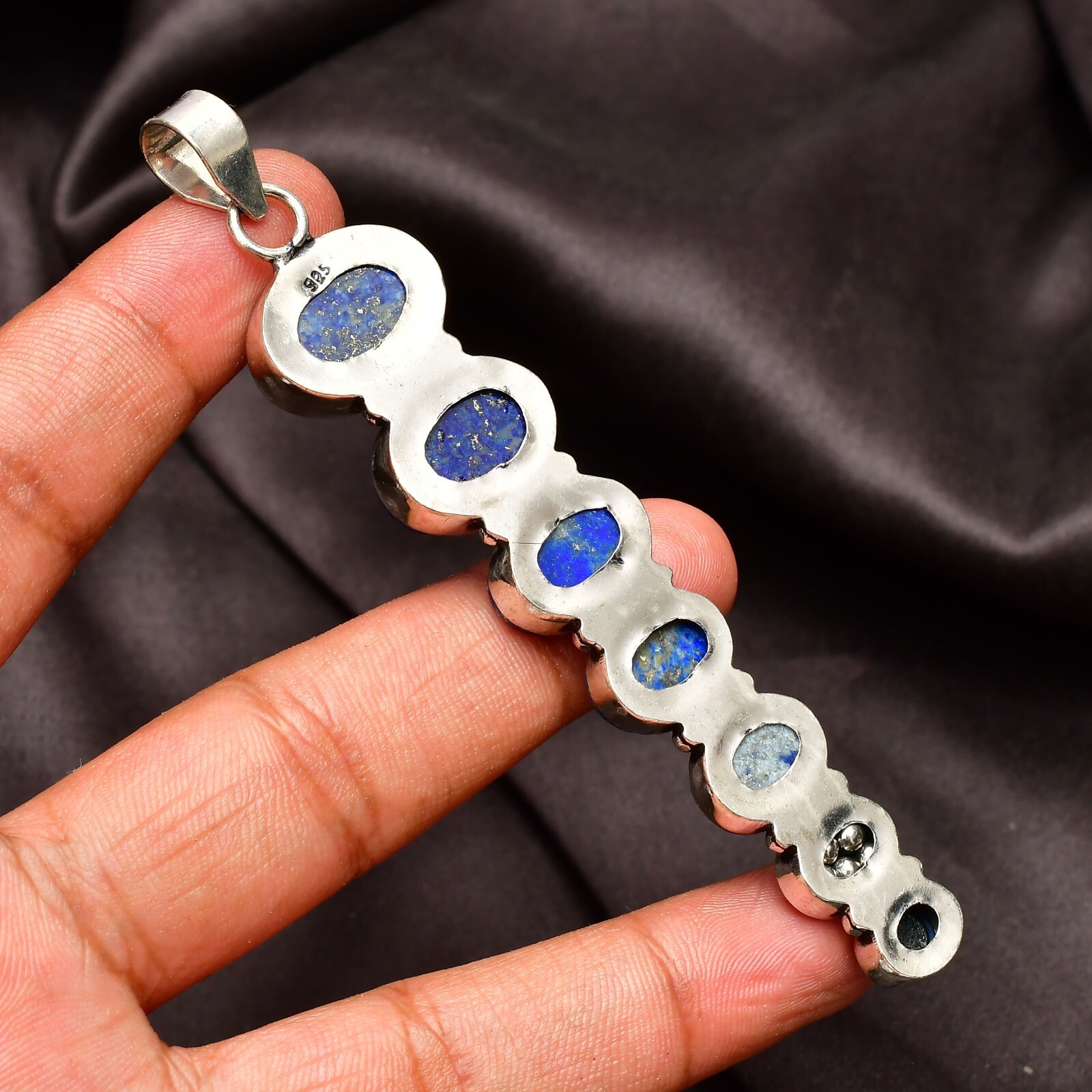 Natural Lapis Lazuli Gemstone 925 Sterling Silver Handmade Jewelry Pendant 2.80″
