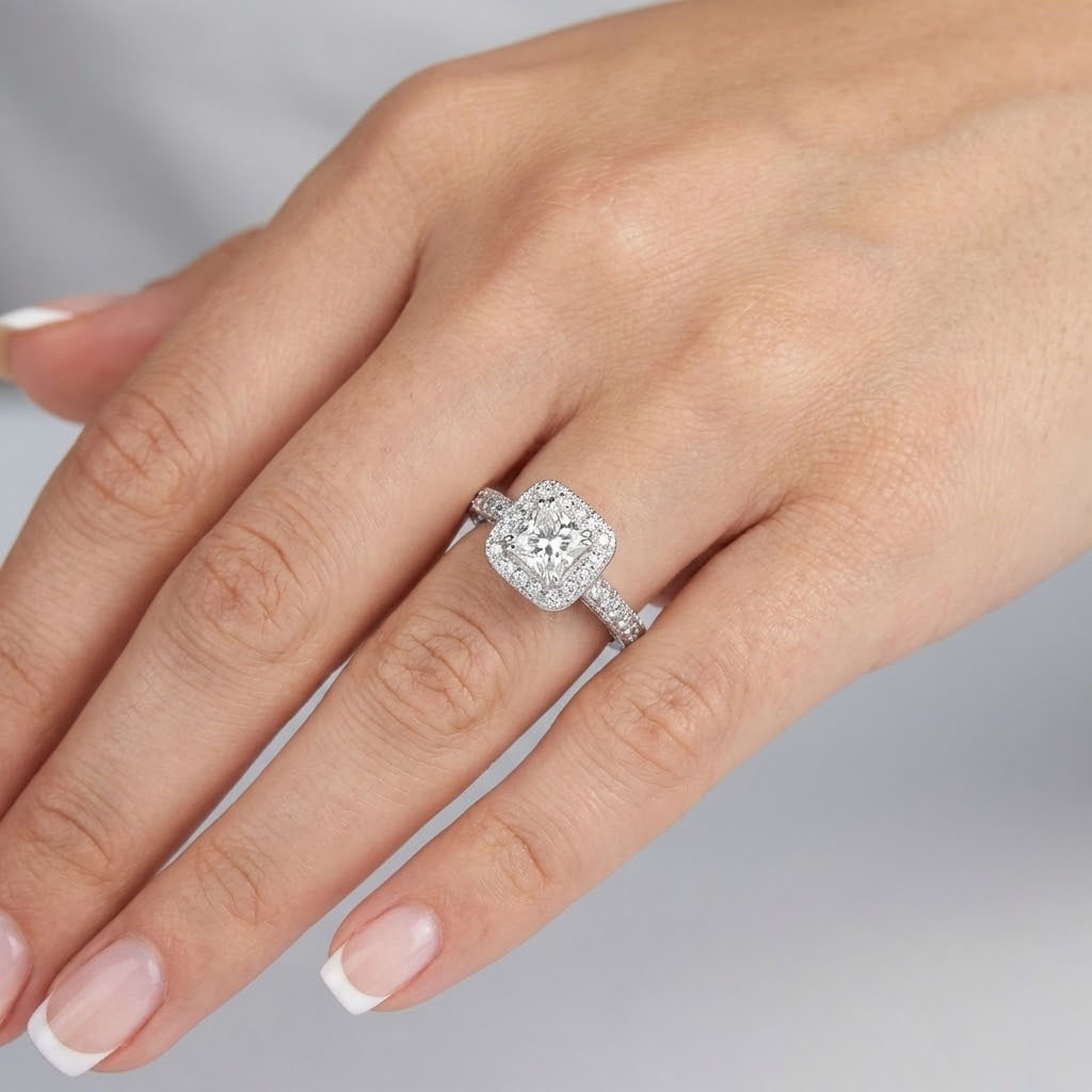 Side Stone Engagement Ring Halo 14K Gold 1.83 CT Radiant Natural Diamond E SI2