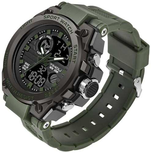 Yihou Men’s Military Watch Outdoor Sports Electronic Watch Tactical Army green