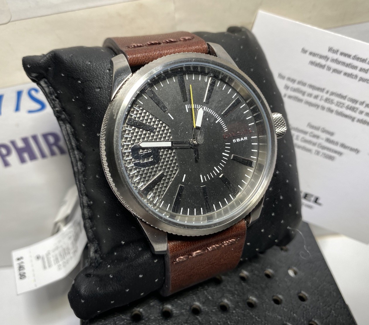 Diesel Men’s 46 x 53 mm Brushed Gunmetal Brown Leather Watch DZ1802 BRAND NEW!