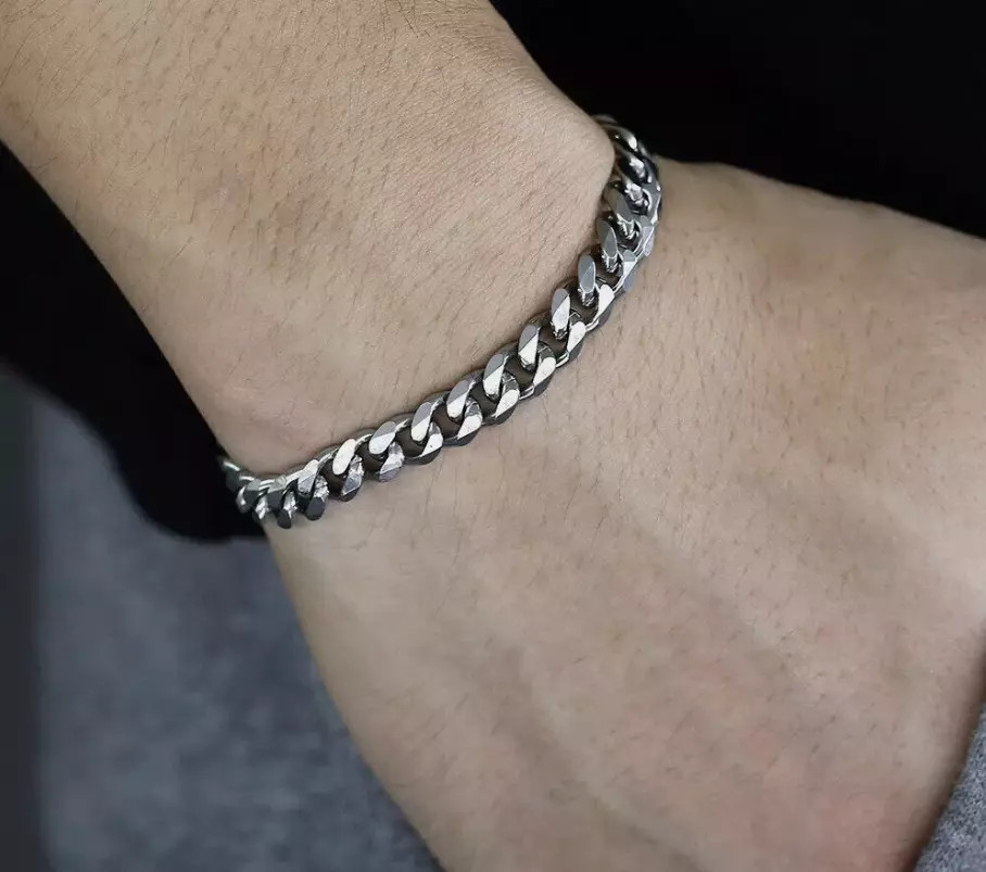 Cadena de Eslabón cubano para Hombre Acero Inoxidable de Plata Moda Hip Hop