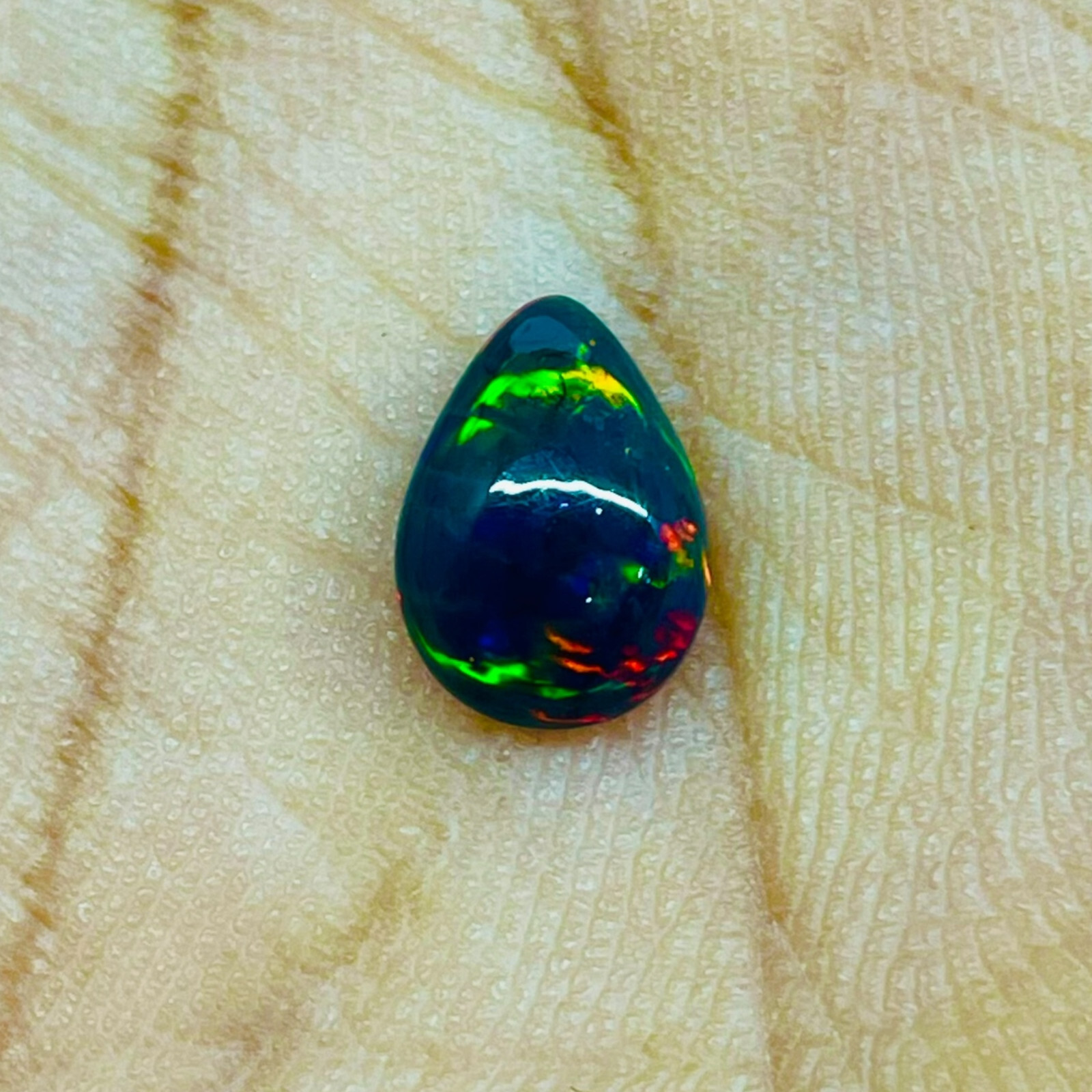 1.08 Ct Natural Ethiopian Black Opal 9.5x7mm Pear Multi Fire Cabochon Gemstone