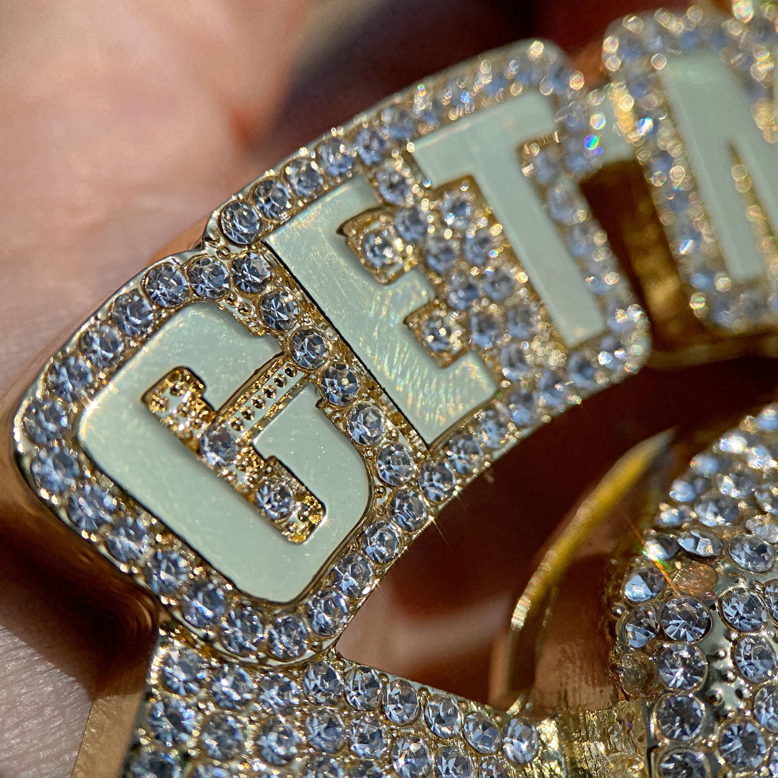 14K Gold Plated “Get Money 1st” Cash Fist Pendant Iced Bling Out Simulated CZ