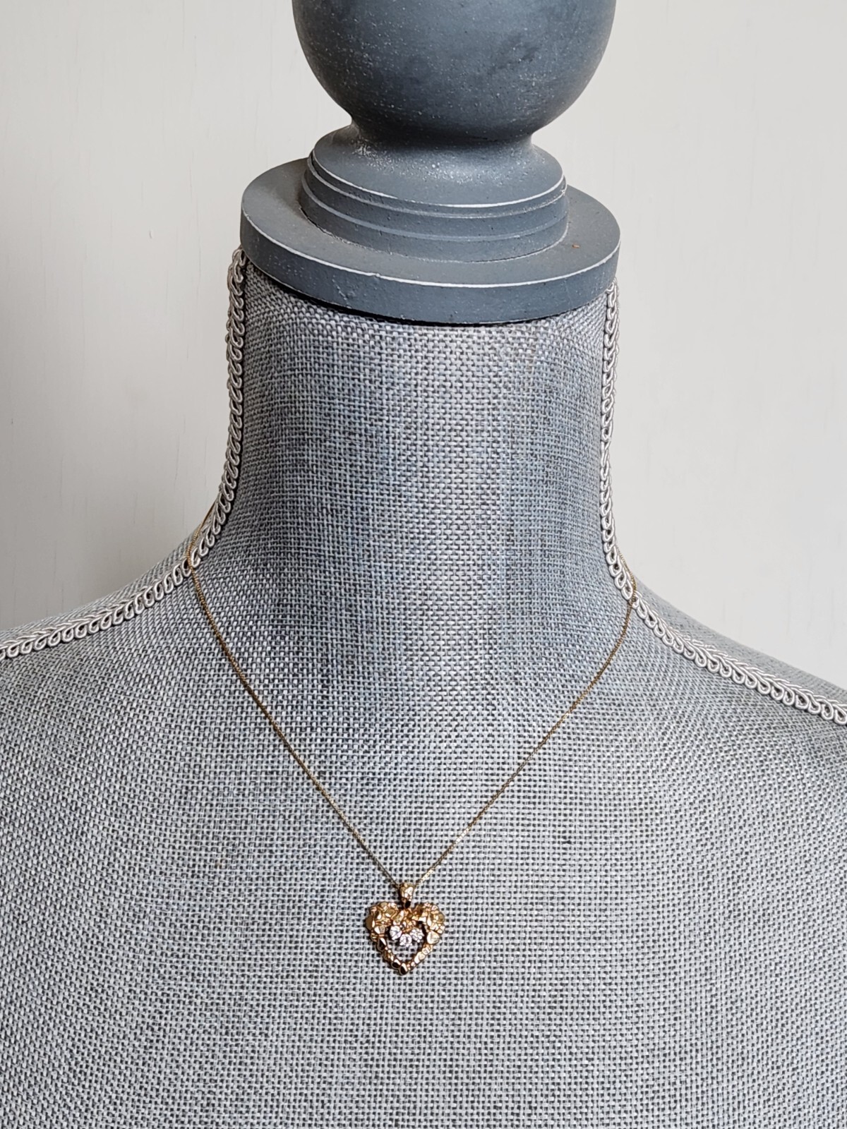 14K Solid Gold Diamond Nugget Heart Pendant Necklace-3.97 Grams