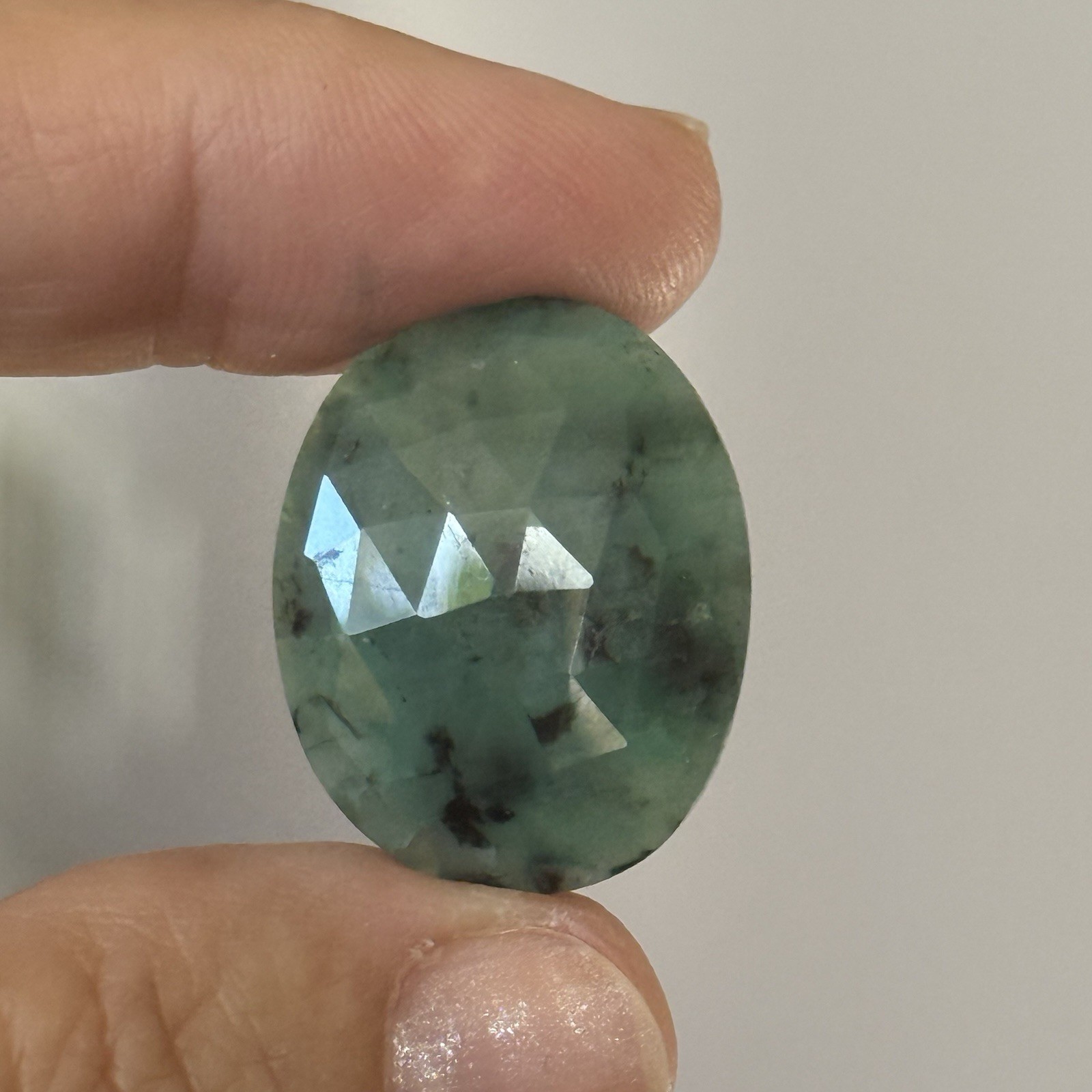 19.6ct 25.5×20.3×4.8mm Natural Green Emerald Rose Cut Flat Back Oval Cabochon