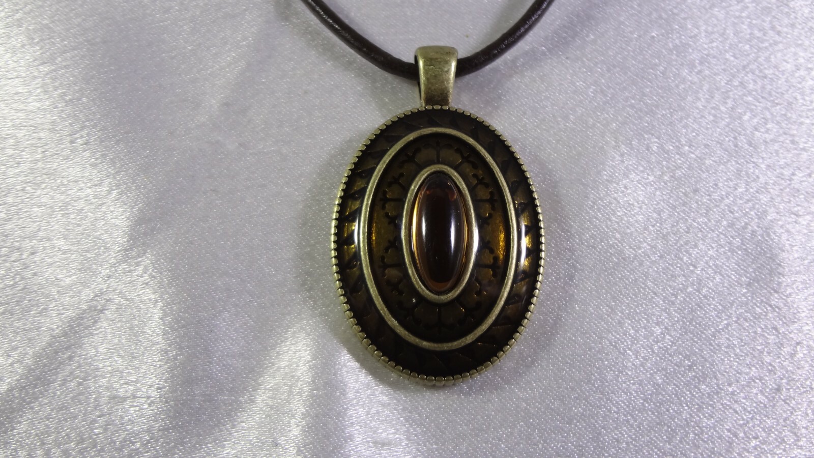 LIA SOPHIA “REALM” Translucent Enamel Oval Cabochon Center Pendant Necklace!