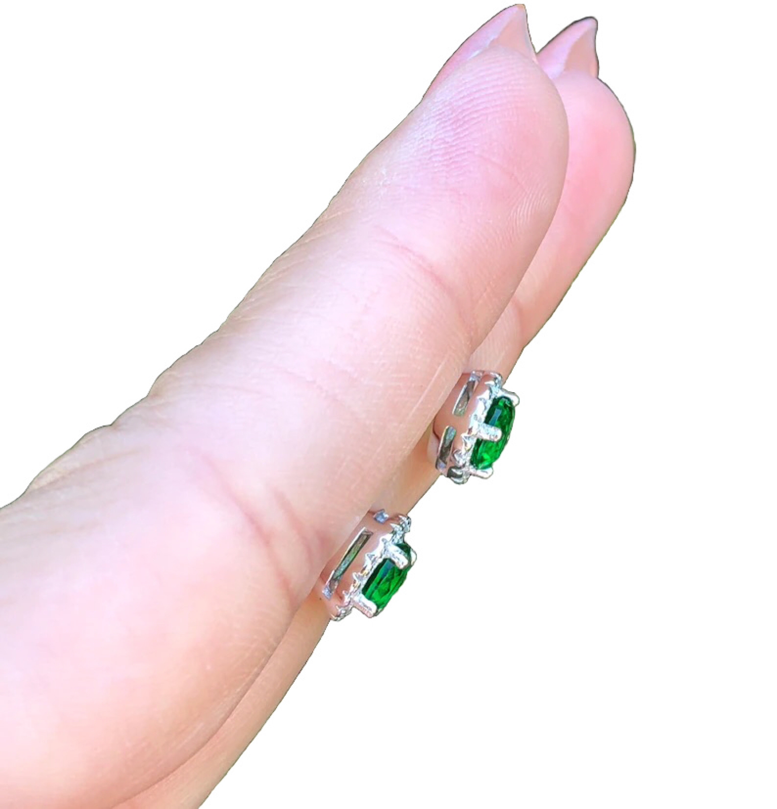 4 Ct Round Lab Created Green & White Sapphire Halo Stud Earrings 14K White Gold