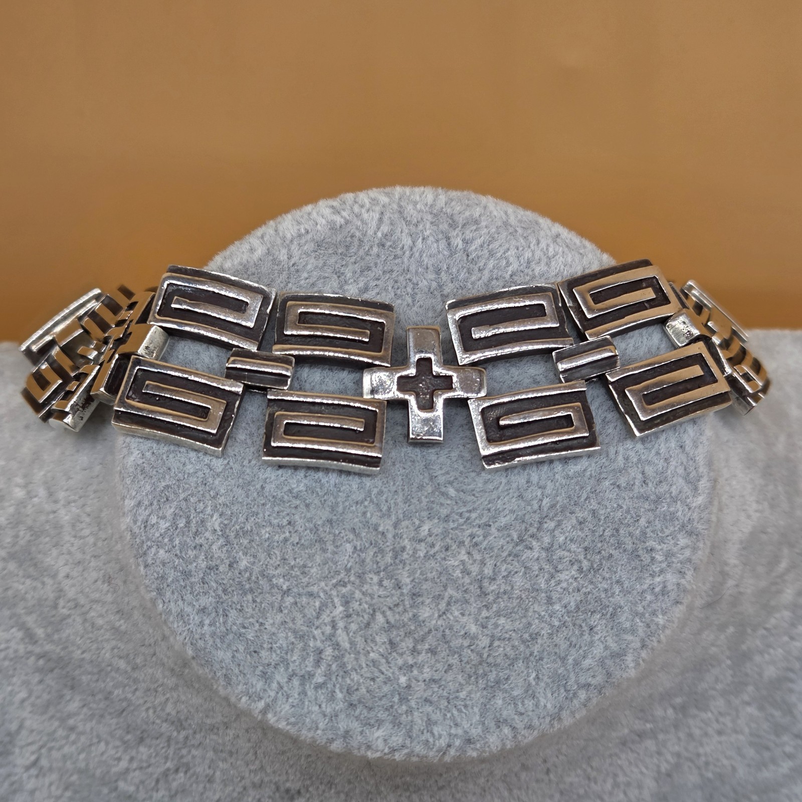 Vtg Lowell Draper Navajo Native American Sterling Silver Cross Link Bracelet 81g