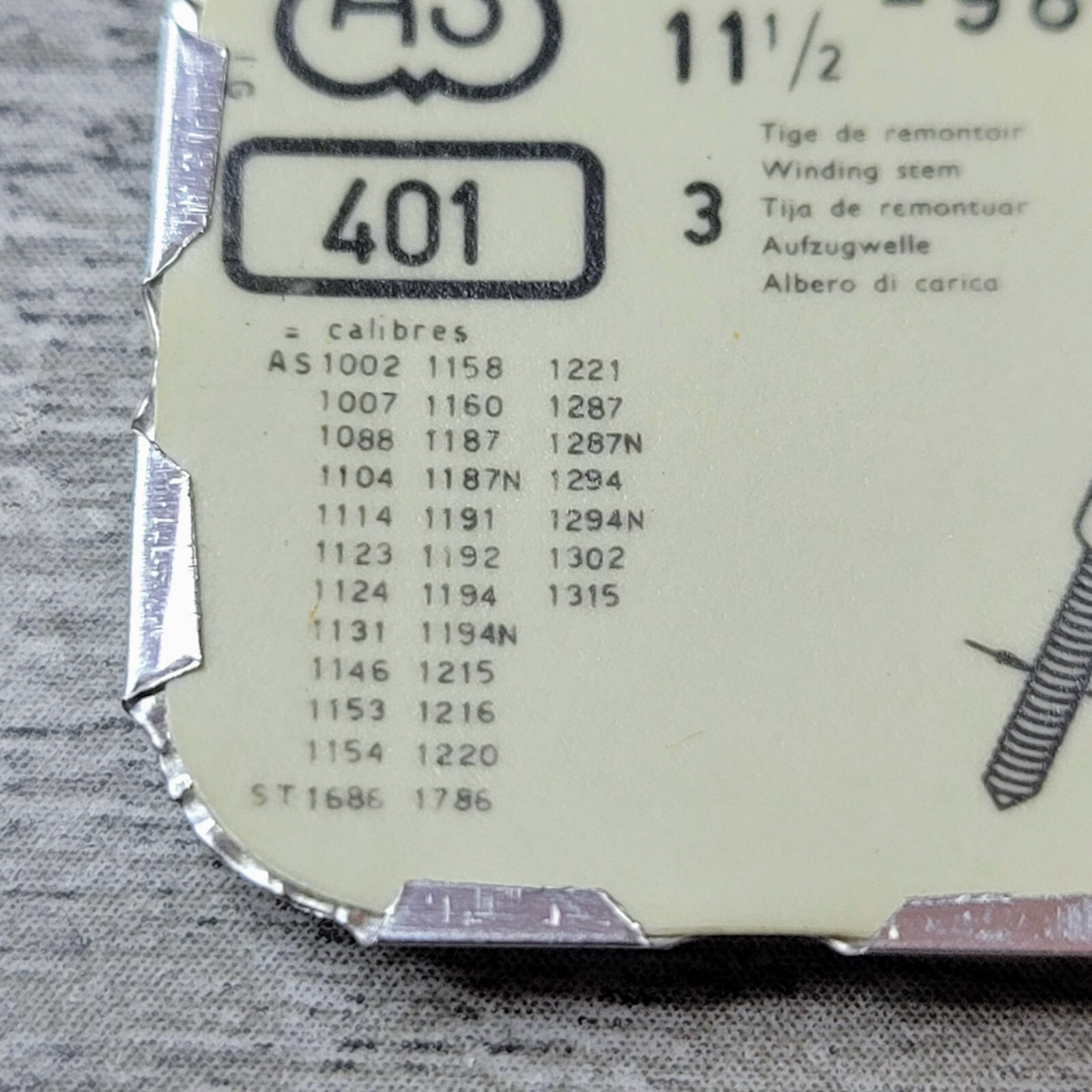 Genuine Ebauches SA Swiss Watch Part: 10.5 / 11.5-984 401 AS Winding Stem-NOS