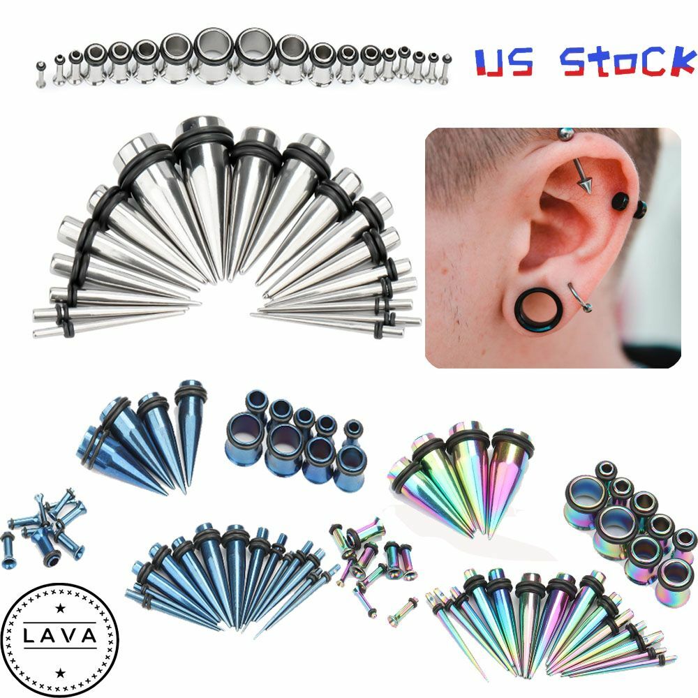 36PCS Stainless Steel Ear Taper Stretching Kit Gauge Expenders set Tunnel Plugs
