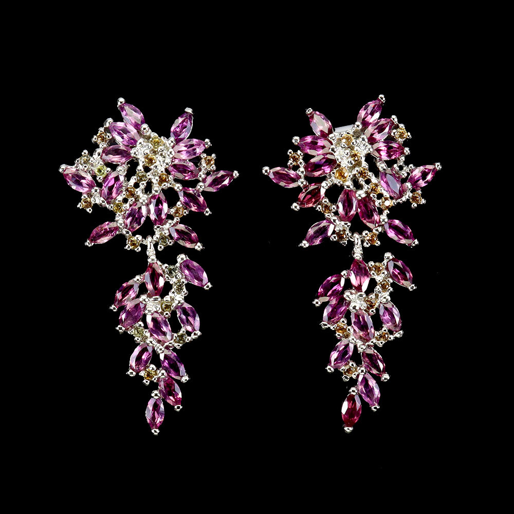 925 Sterling Silver Earrings Rhodolite Garnet Sapphire Natural Gemstone jewelry