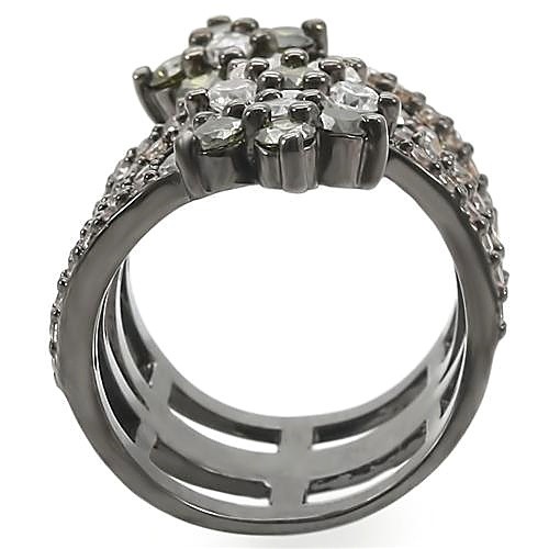 Women’s Floral Ring, Multicolor CZ, Ruthenium Plated, Brass, Wrap ring