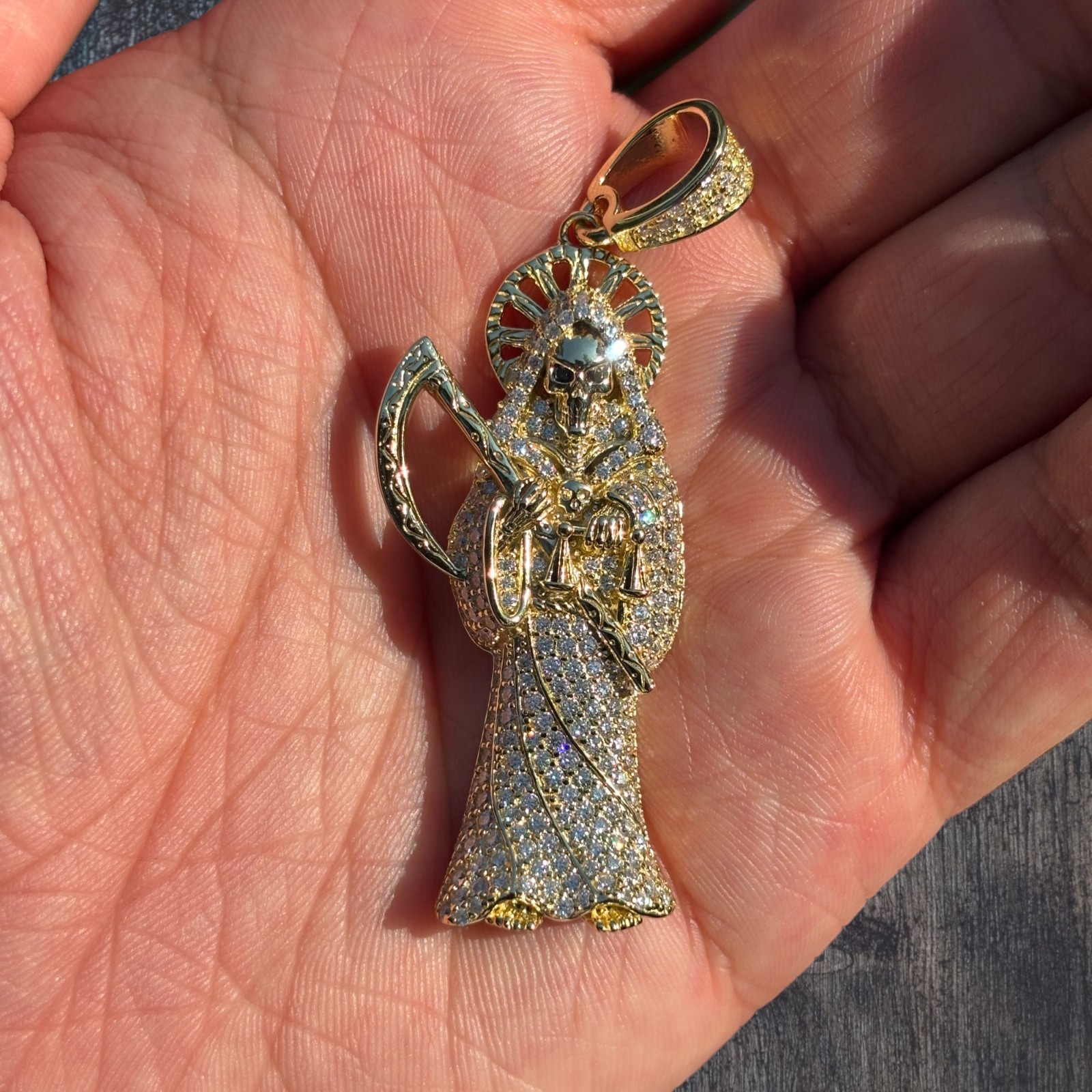 Moissanite Grim Reaper Pendant – Solid 925 Sterling Silver Or 14k Gold Vermeil