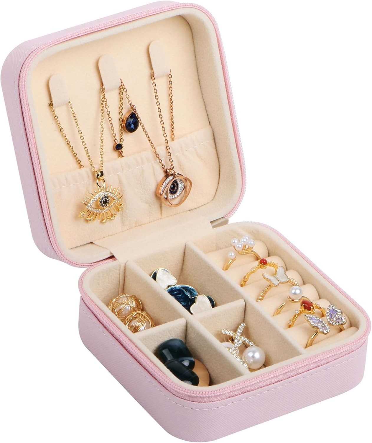 Small Travel Jewelry Box Organizer – Girls Women Gift Rings Earrings Necklaces J