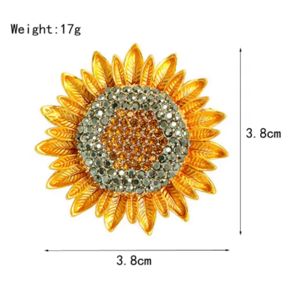 Sunflower Brooch Rhinestone Crystal Gold Yellow Flower Pin Jewelry Summer Gift