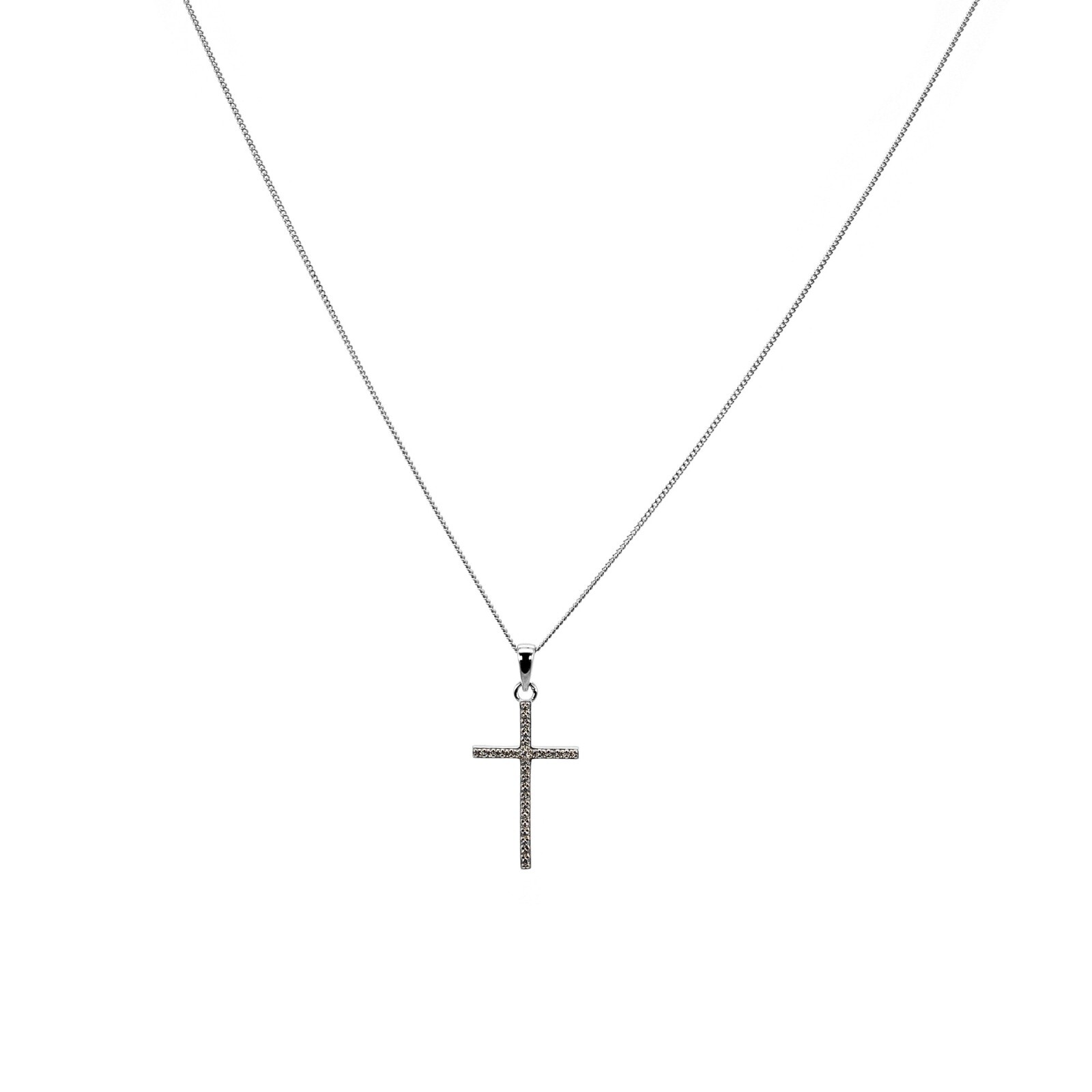Curb Chain Cuba Necklace Pendant Cross Zircon 925 Sterling Silver Lady/Men