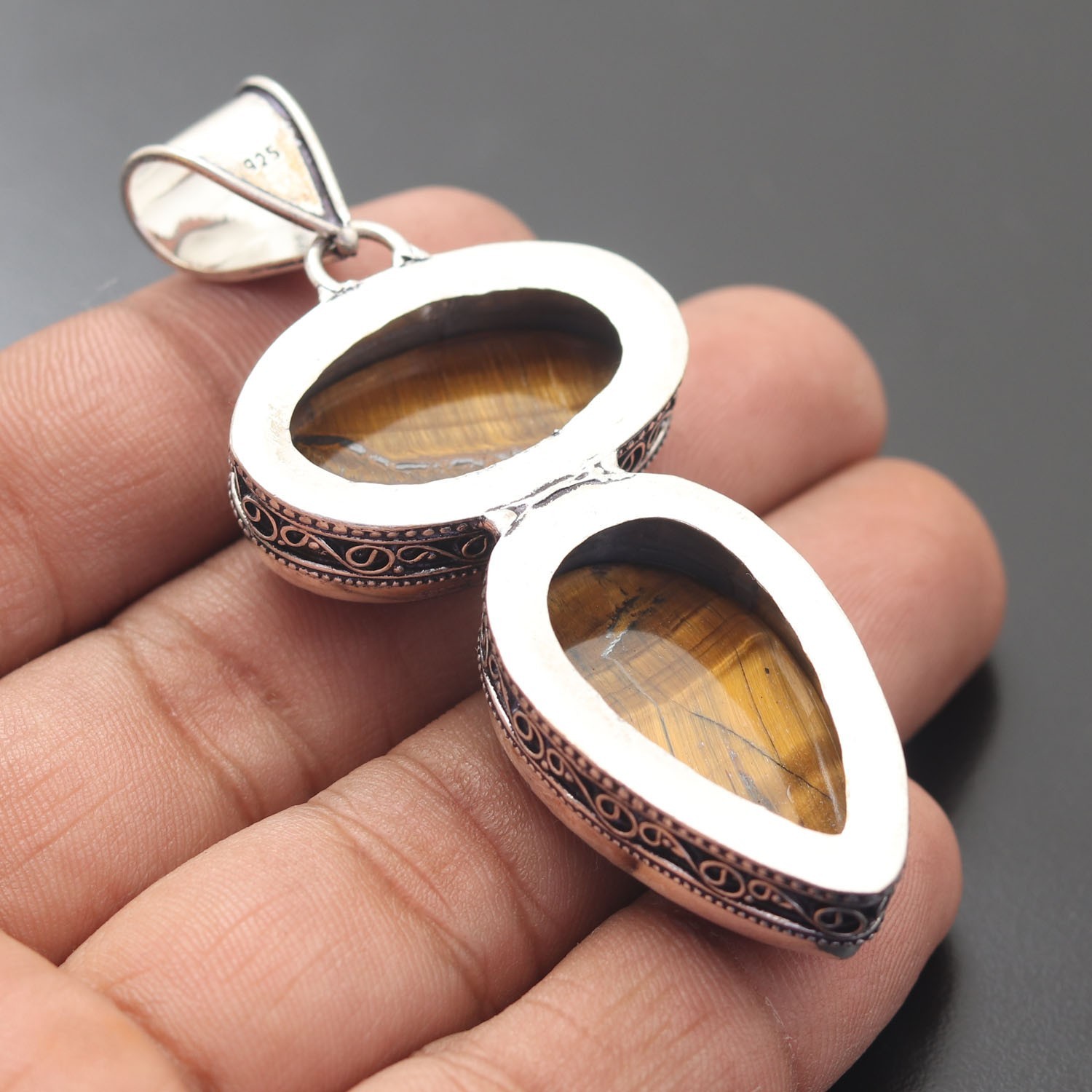 Tiger Eye Gemstone 925 Sterling Silver Handmade Pendant Jewelry Gift For Love