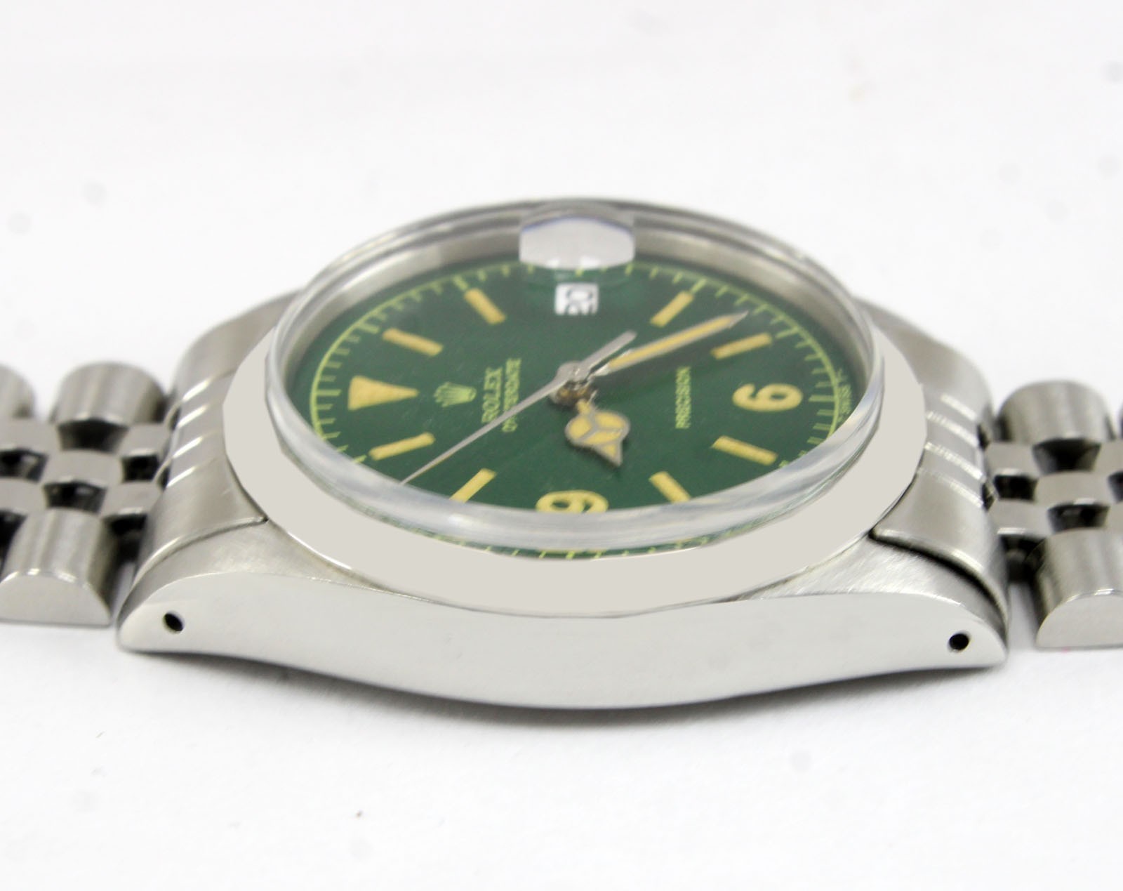 Vintage Rolex Oysterdate Precision Green Dial 34mm Men Steel Watch Ref 6694